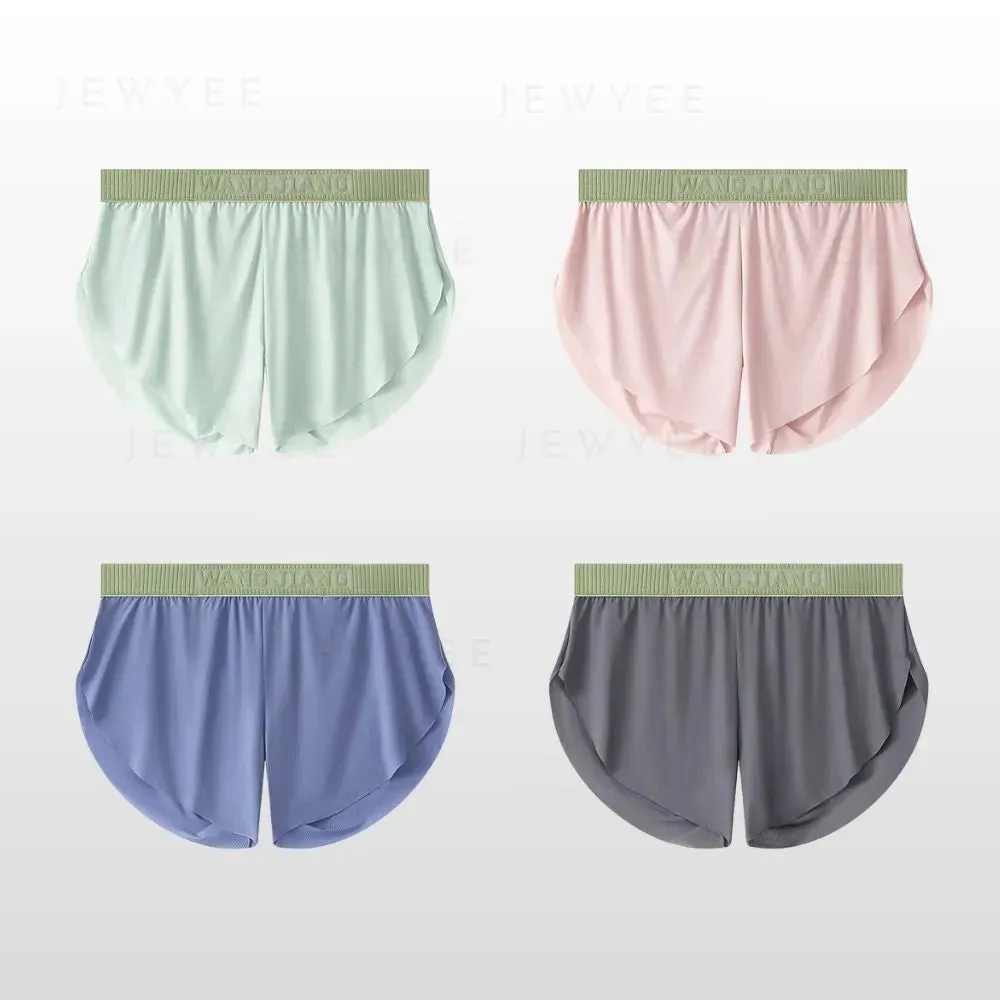 ( 4-Pack)Men's Side Split Ribbed Ice Silk boxer shorts with detachable Mesh Pouch Up to Size XXL- JEWYEE CL 1057