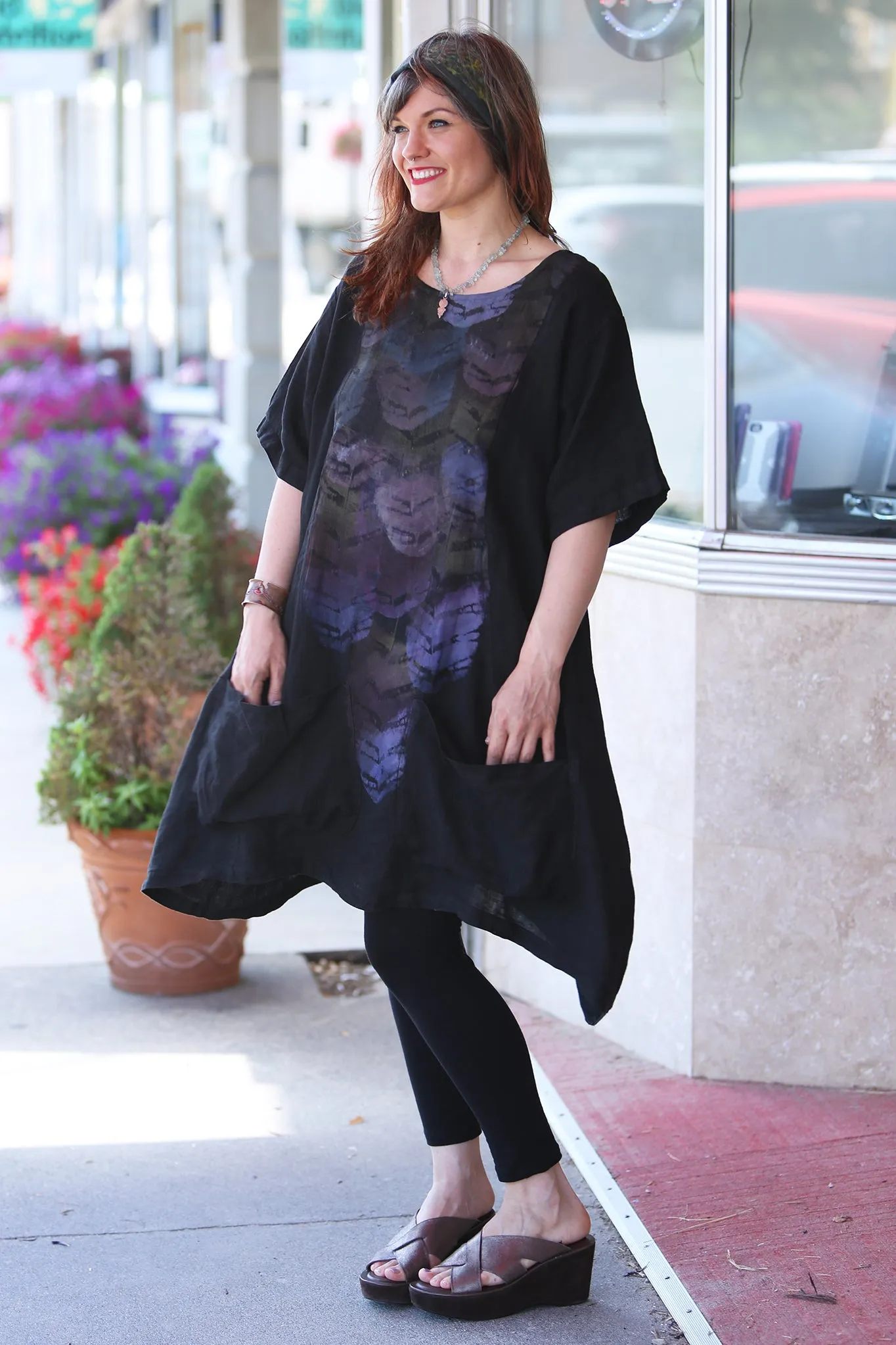2261-Sea Clouds Linen Dress Black-P