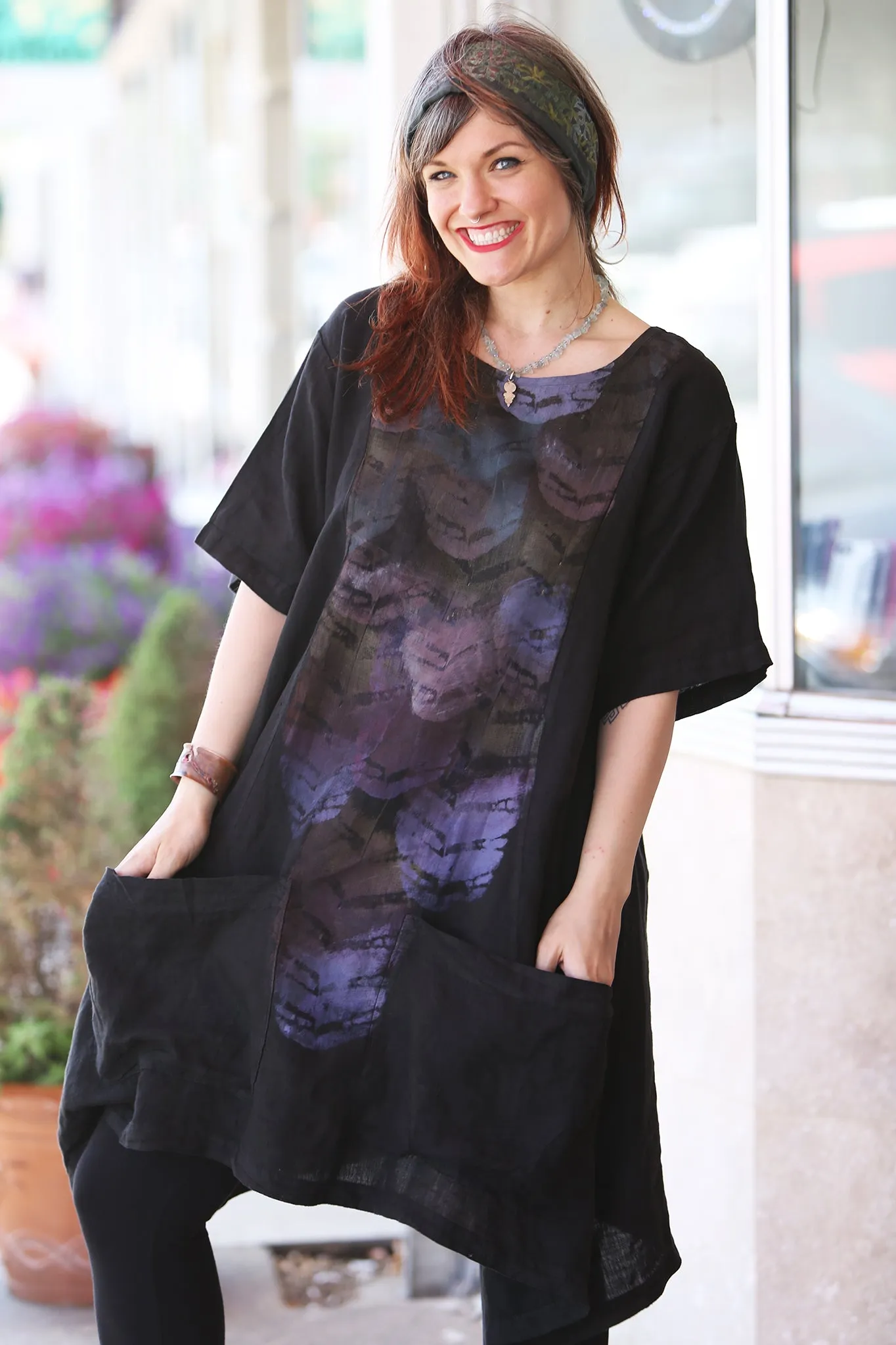 2261-Sea Clouds Linen Dress Black-P