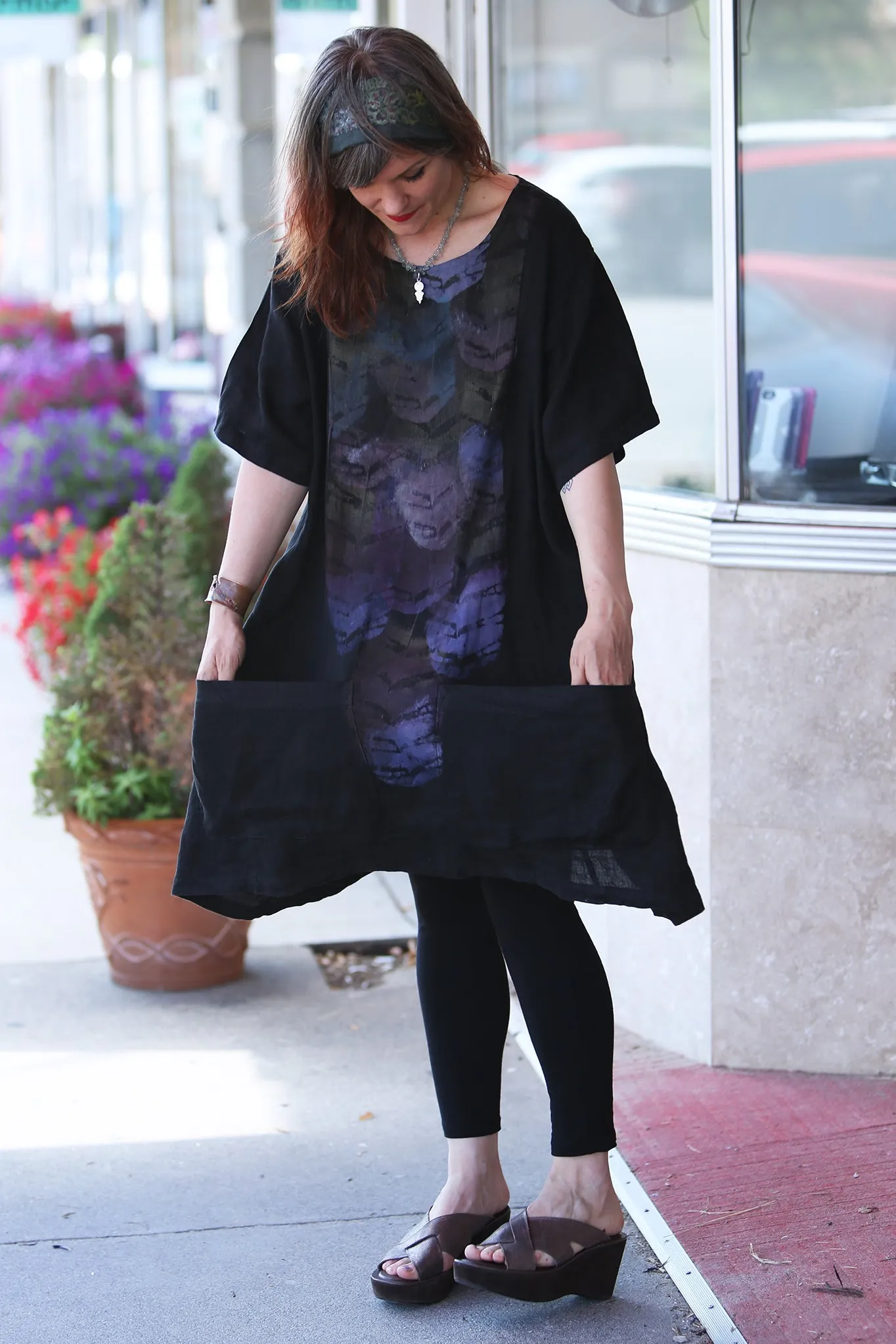 2261-Sea Clouds Linen Dress Black-P