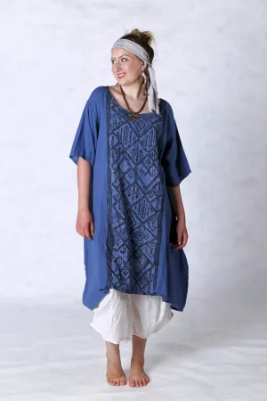 2301 Gauze Urchin Dress-Azure-Textile Black & White Pattern