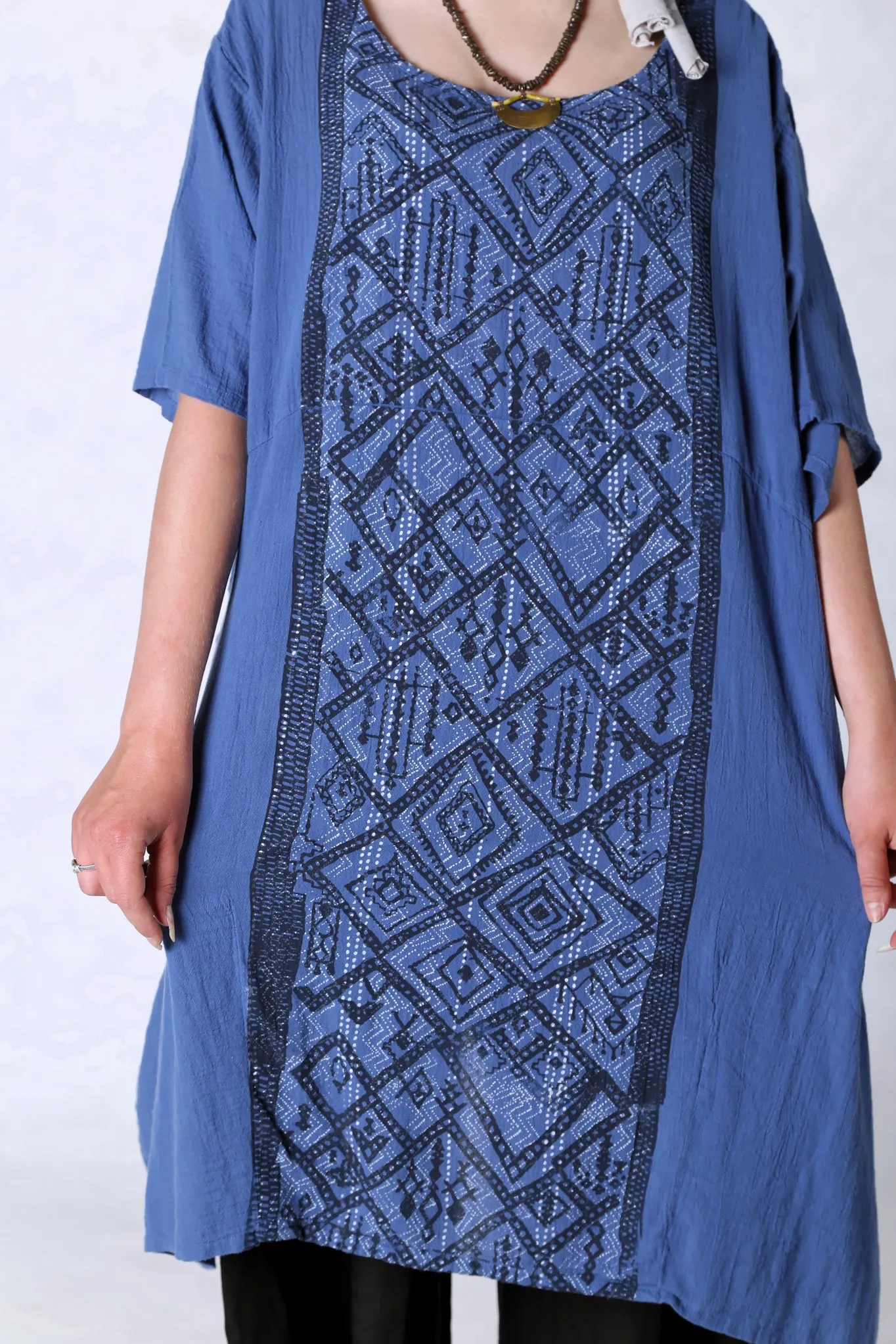 2301 Gauze Urchin Dress-Azure-Textile Black & White Pattern