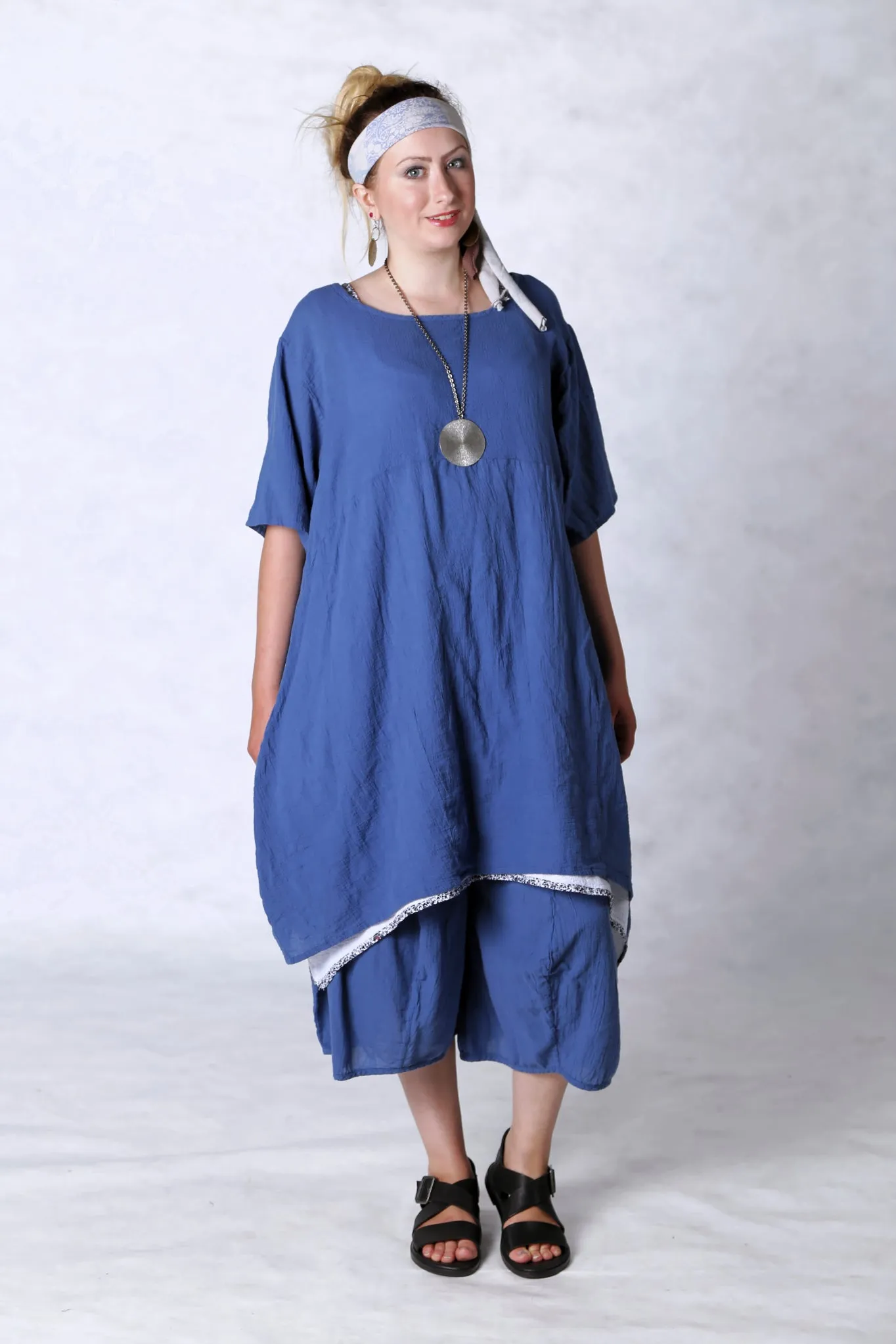 2301 Gauze Urchin Dress-Azure-Unprinted