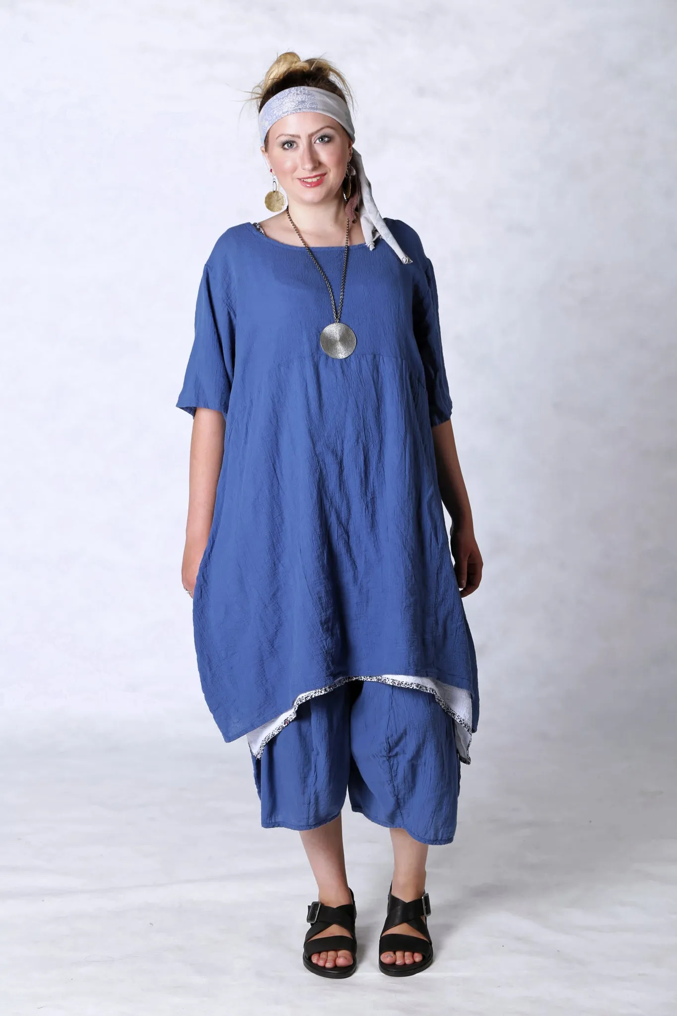 2301 Gauze Urchin Dress-Azure-Unprinted