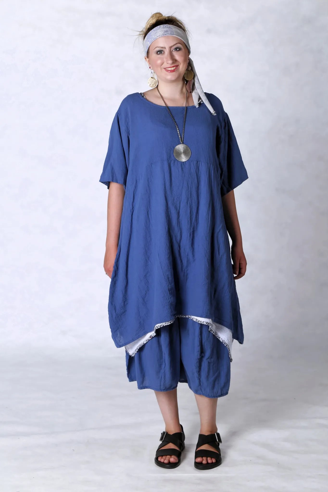 2301 Gauze Urchin Dress-Azure-Unprinted