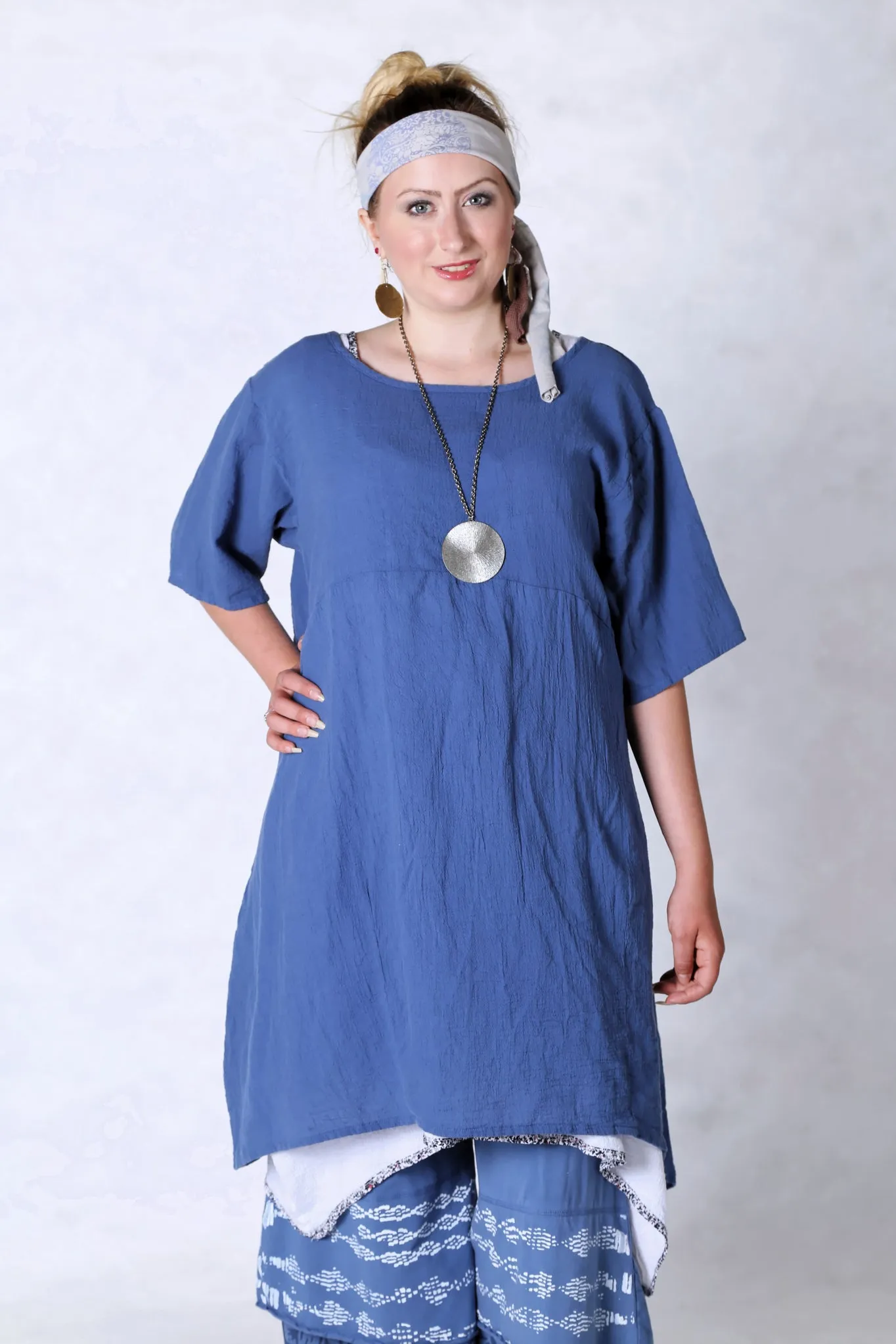 2301 Gauze Urchin Dress-Azure-Unprinted
