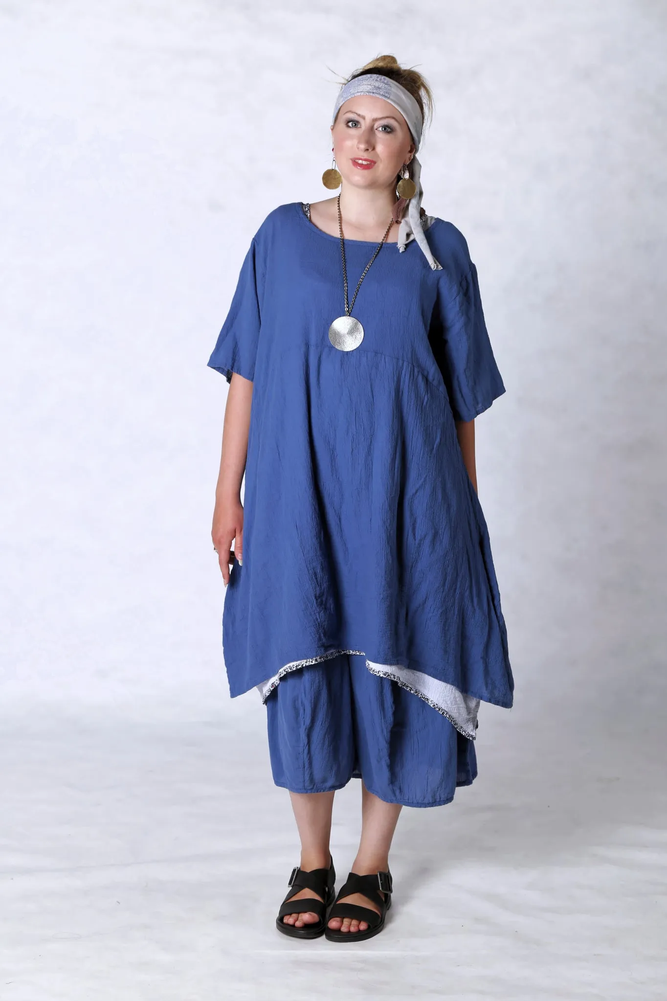 2301 Gauze Urchin Dress-Azure-Unprinted
