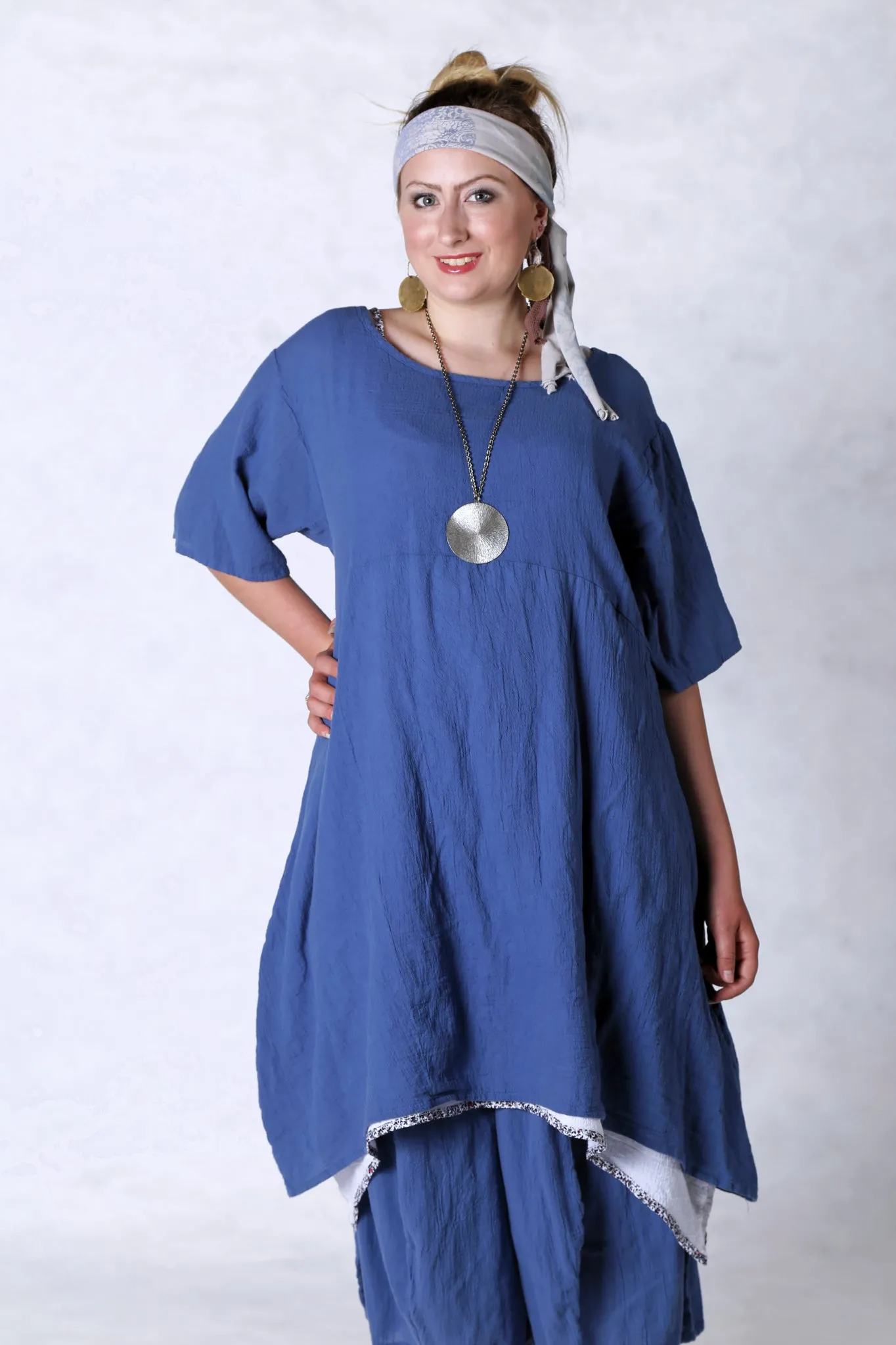 2301 Gauze Urchin Dress-Azure-Unprinted