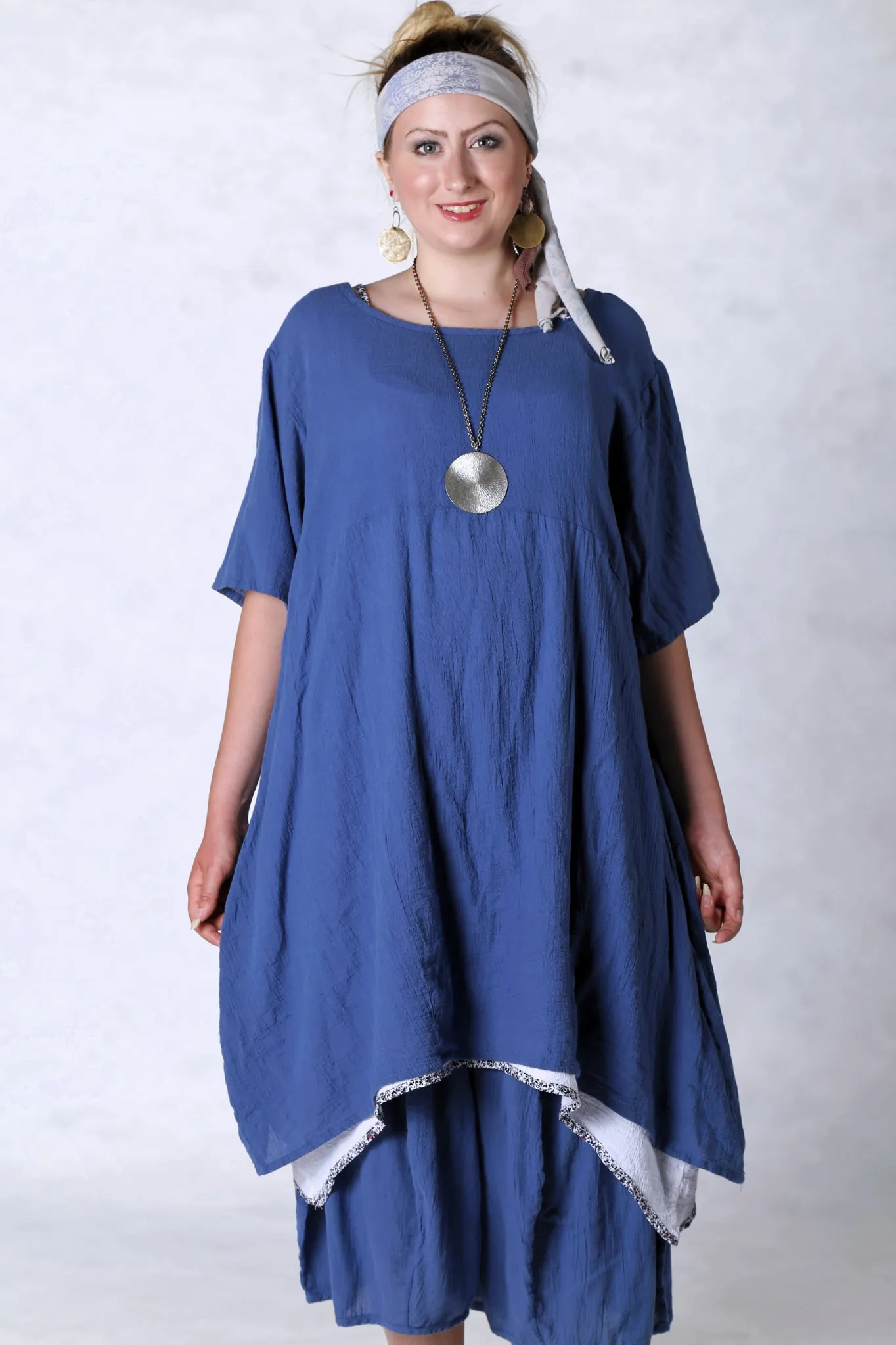 2301 Gauze Urchin Dress-Azure-Unprinted