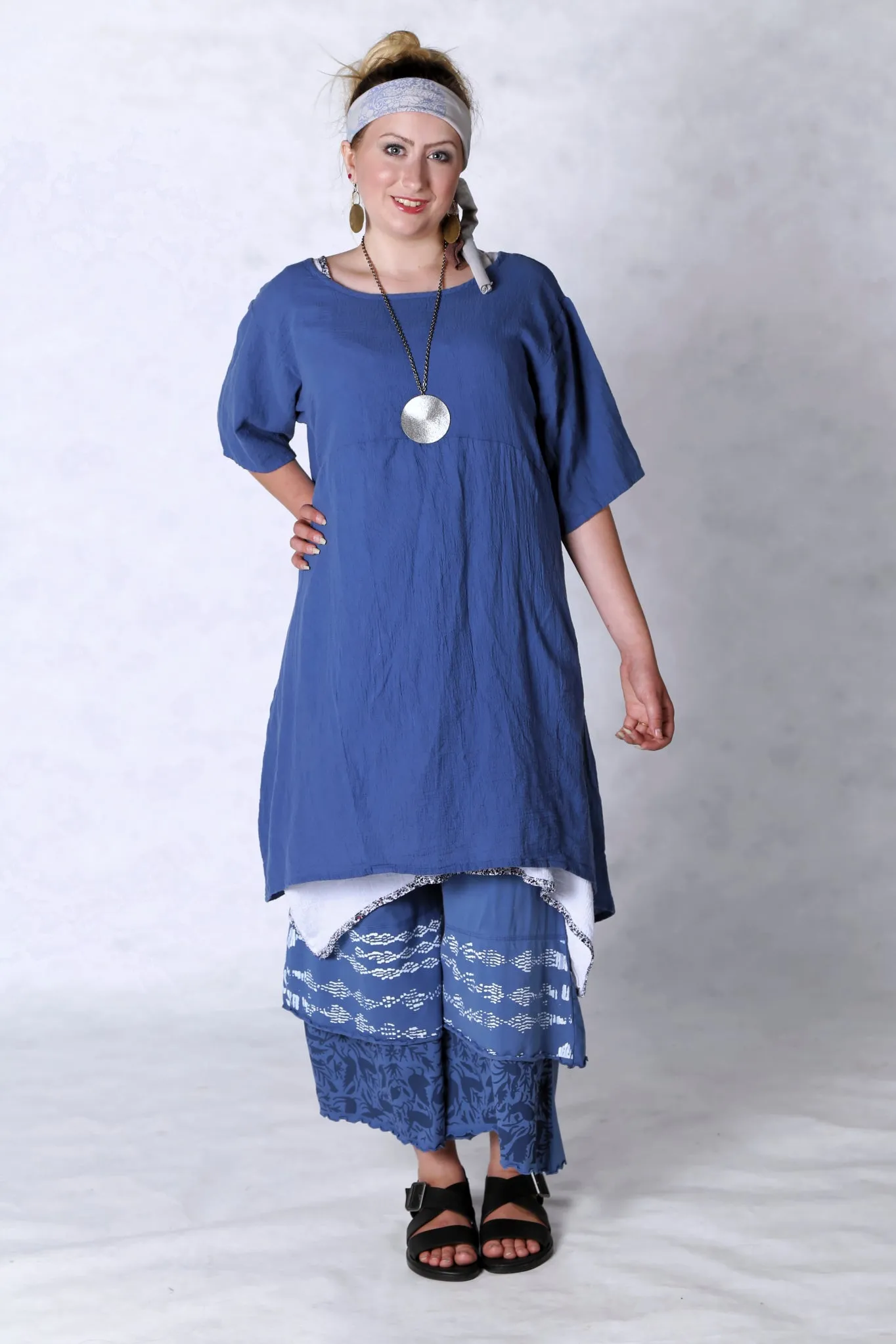2301 Gauze Urchin Dress-Azure-Unprinted