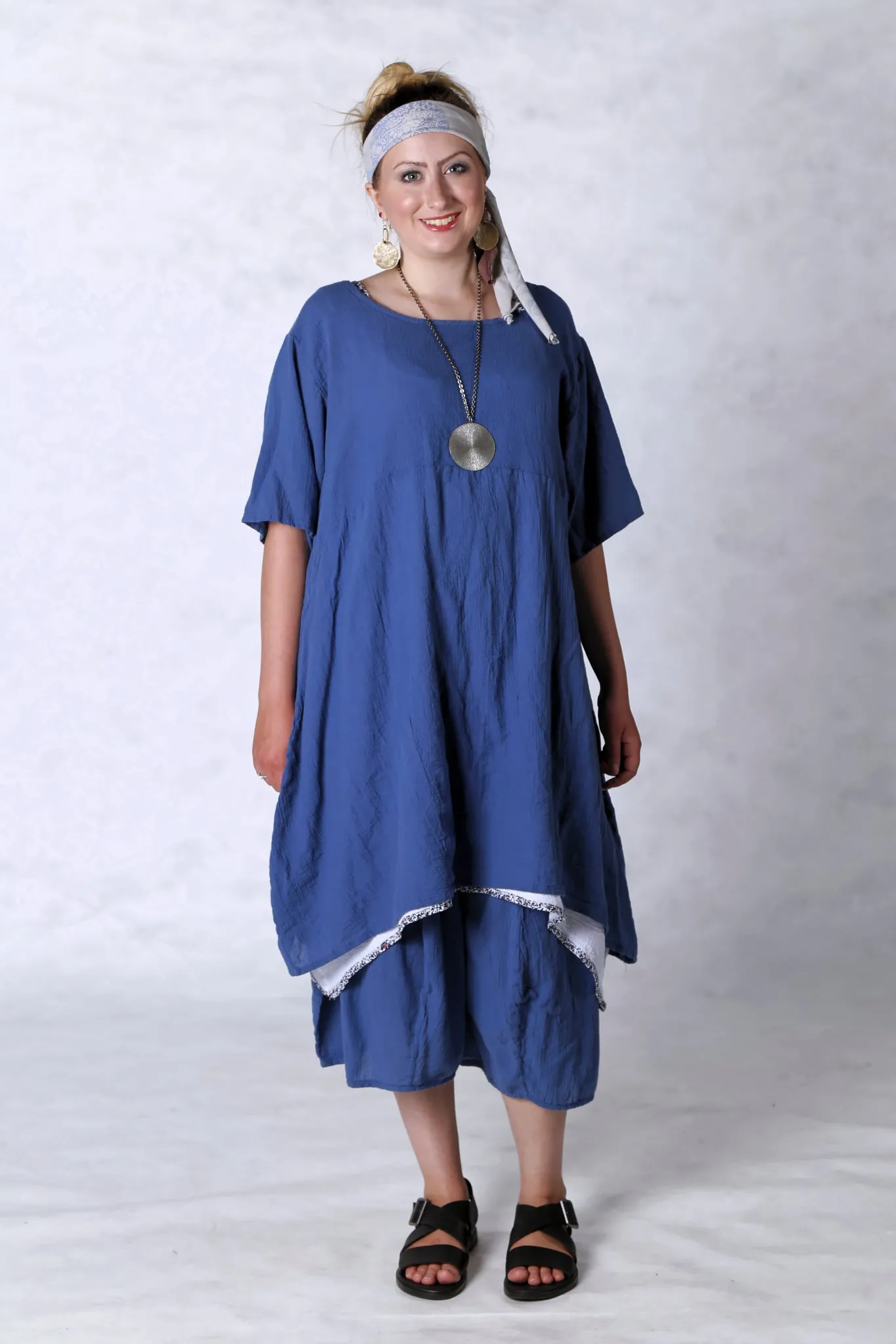 2301 Gauze Urchin Dress-Azure-Unprinted