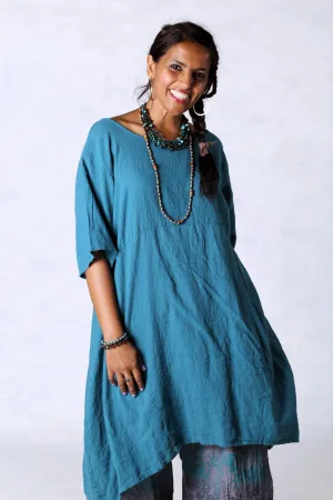 2301 Gauze Urchin Dress-Teal-Unprinted