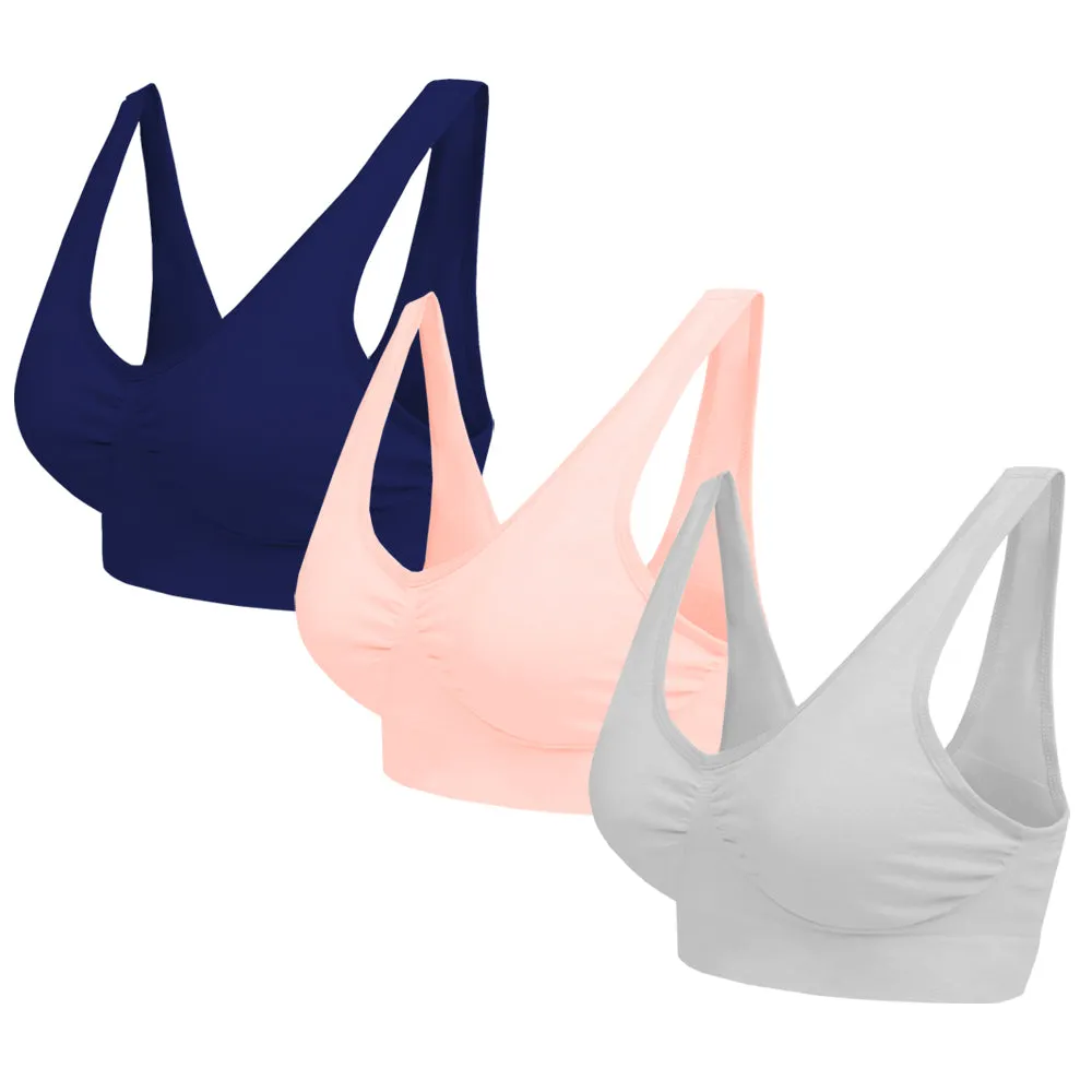 3 Pack Seamless Comfort Bra - Aqua / Pink / Lilac