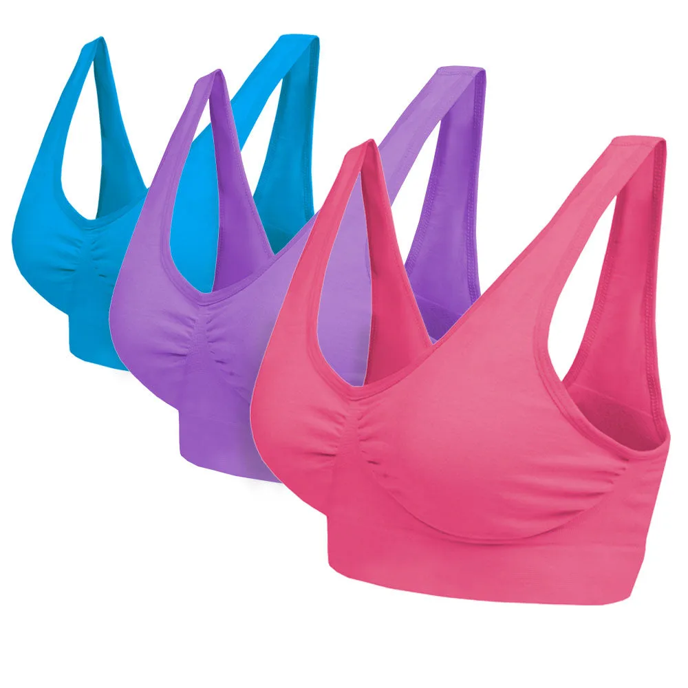 3 Pack Seamless Comfort Bra - Aqua / Pink / Lilac