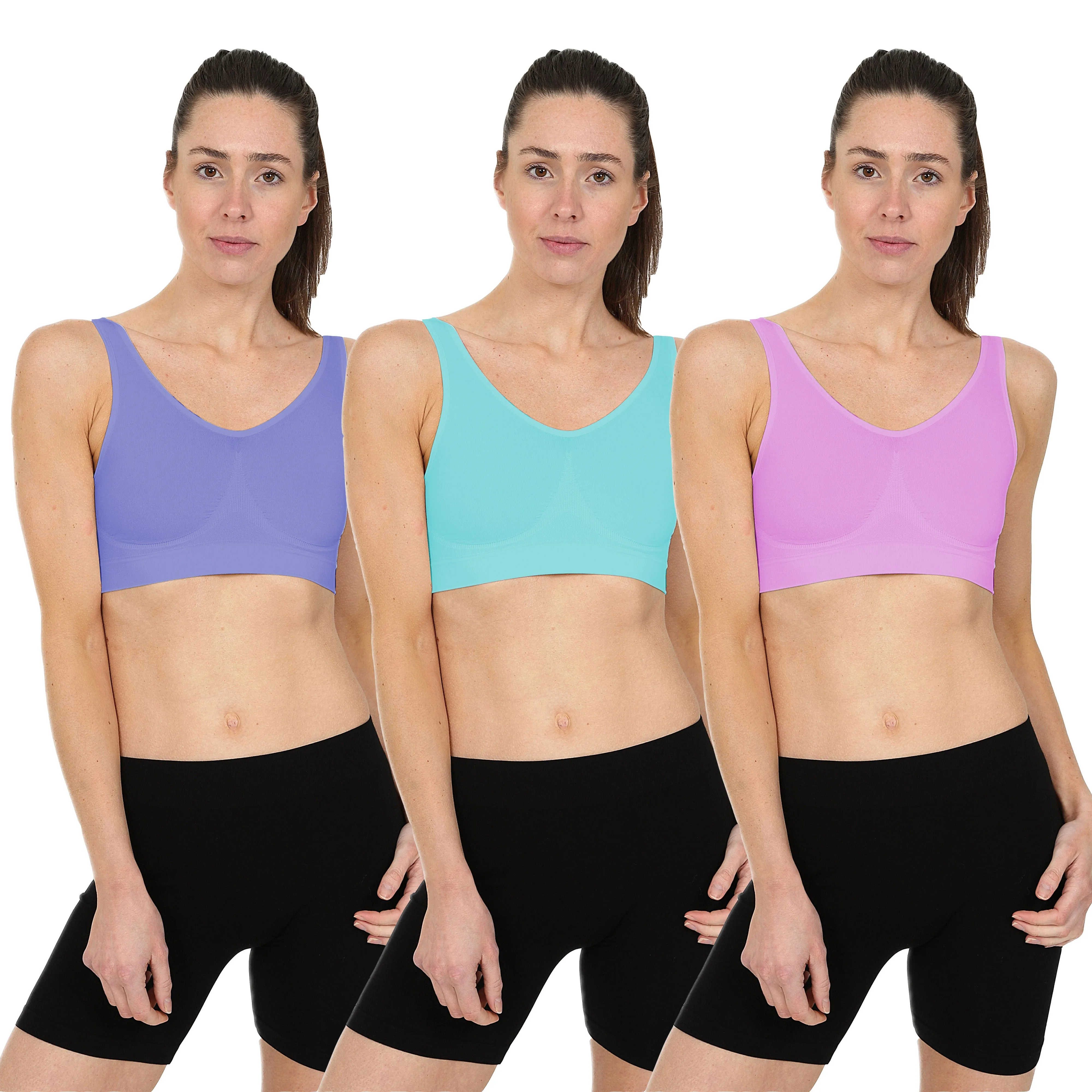 3 Pack Seamless Comfort Bra - Aqua / Pink / Lilac