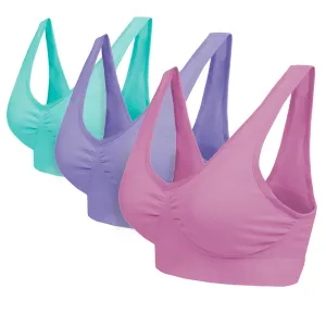 3 Pack Seamless Comfort Bra - Aqua / Pink / Lilac