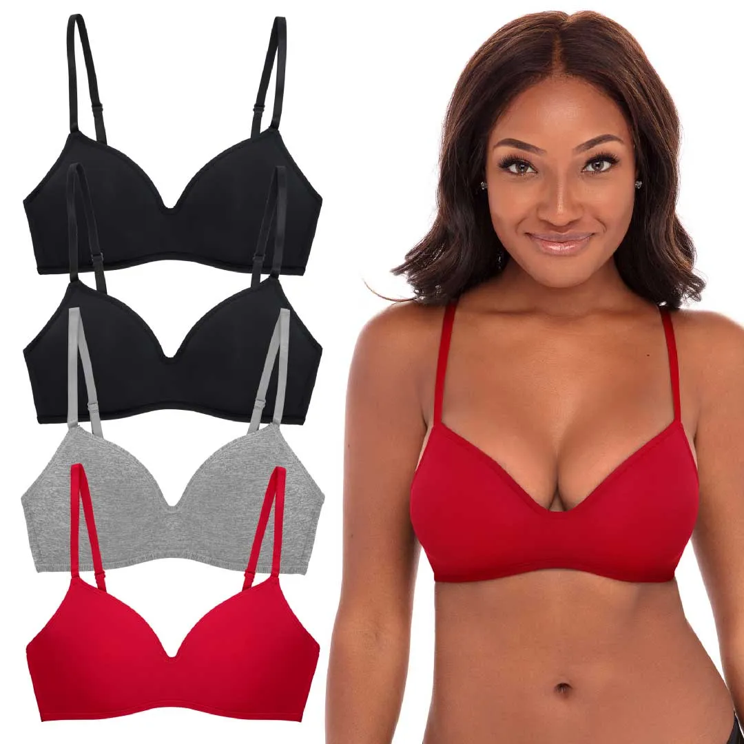 4 Pack Soft Foam Wireless T-Shirt Bra