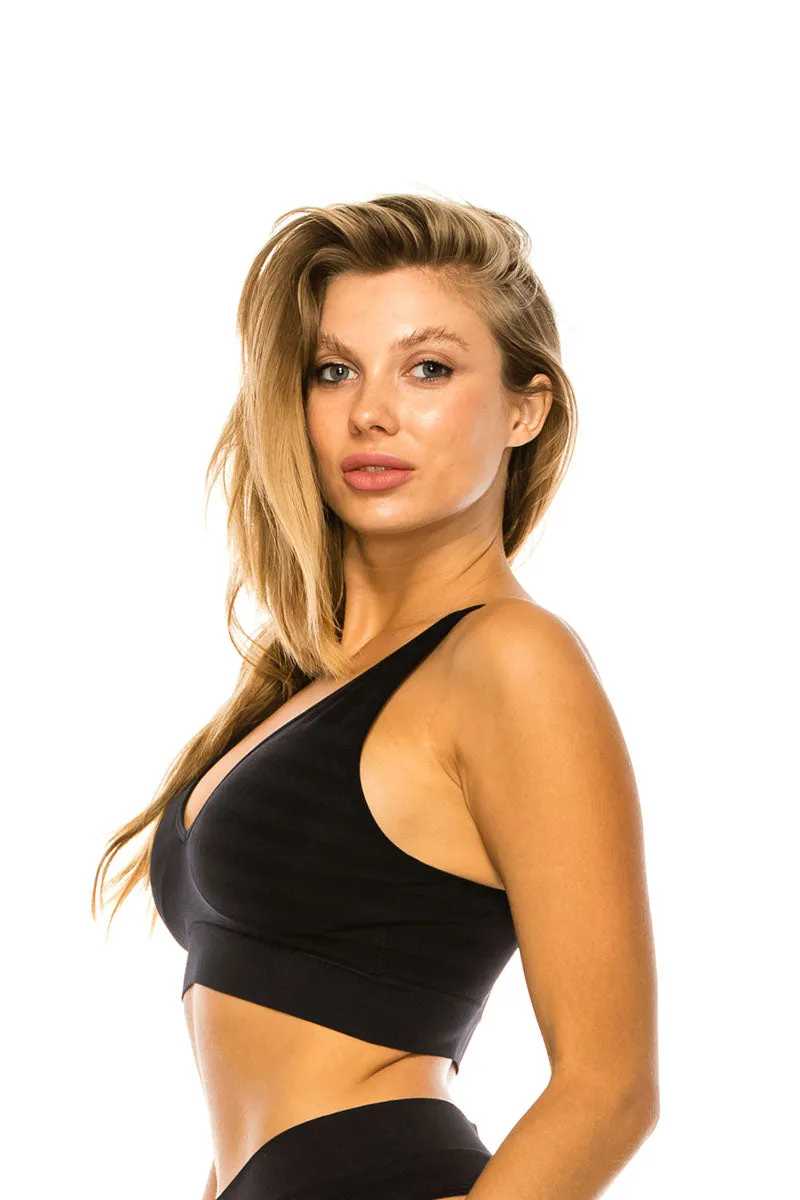 82114 6 Piece Adjustable Non-Removable Straps | Removable Pads Microfiber Seamless Bralette