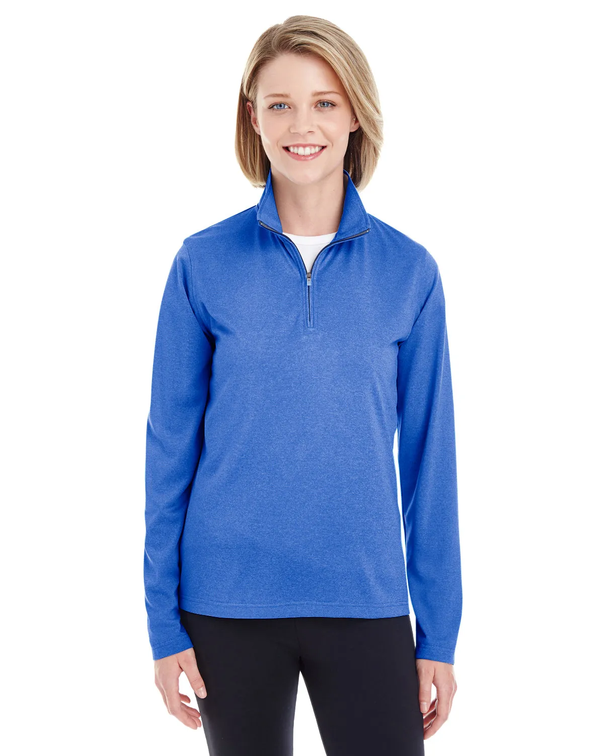 8618W UltraClub Ladies' Cool & Dry Heathered Performance Quarter-Zip