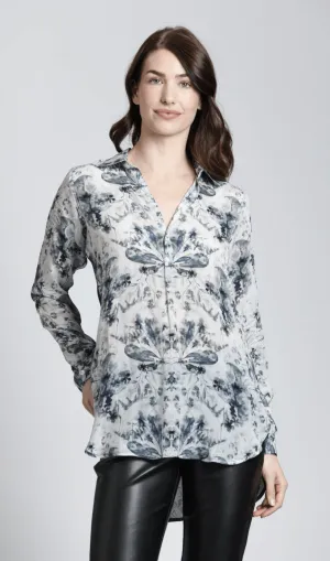 Airy Blue & Grey Pattern Play - Half Button-up Pullover Tunic
