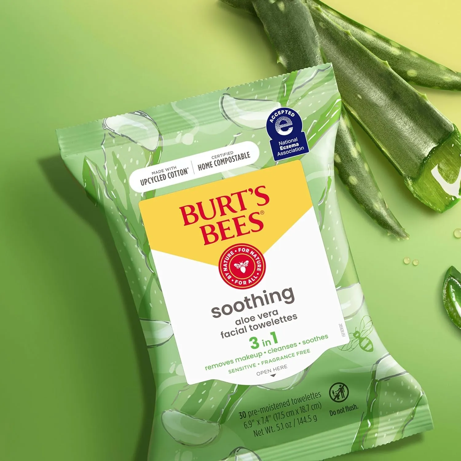 Aloe Vera Face Wipes, for Sensitive Skin, Soothing Makeup Remover & Facial Cleansing Towelettes, 30 Ct. (3-Pack)