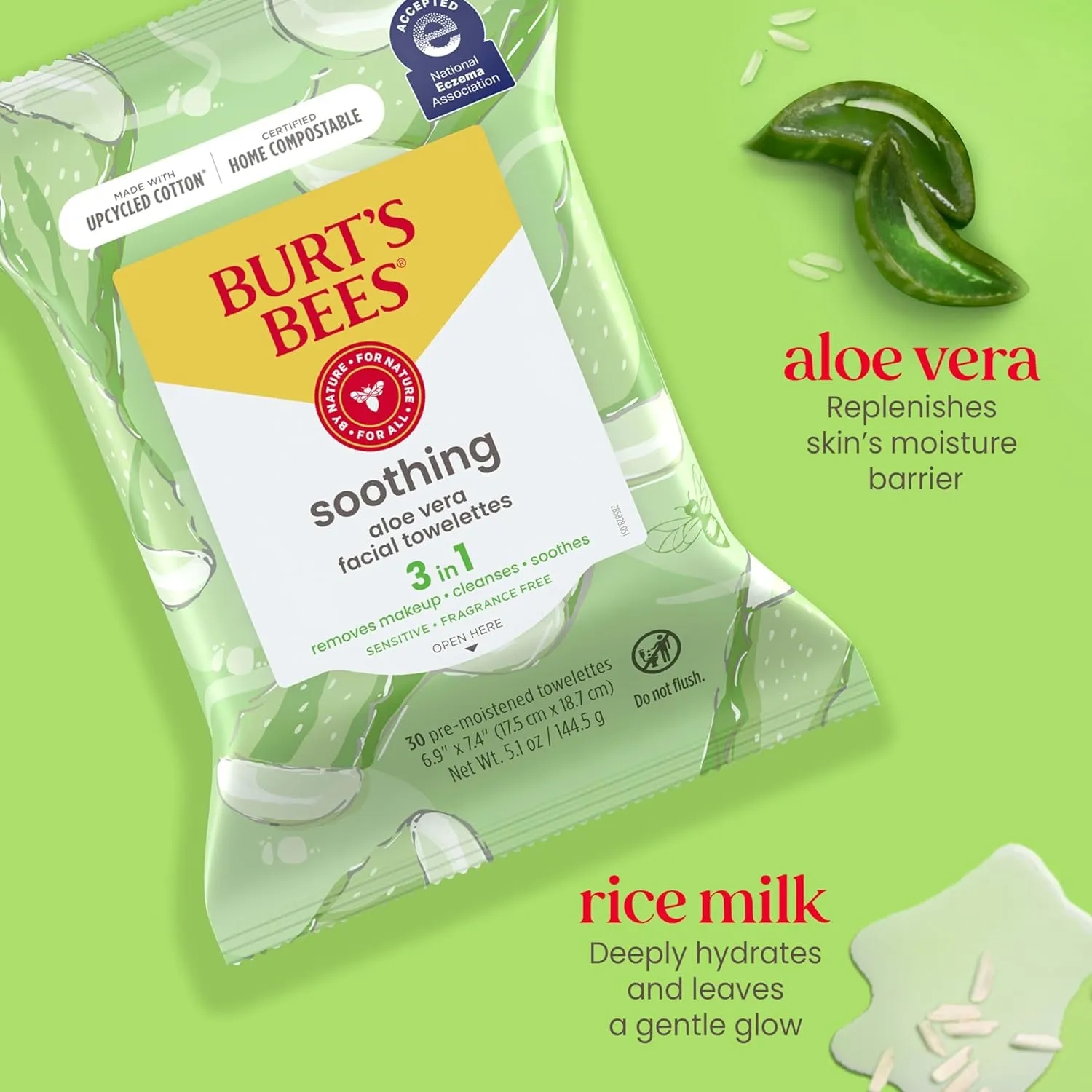 Aloe Vera Face Wipes, for Sensitive Skin, Soothing Makeup Remover & Facial Cleansing Towelettes, 30 Ct. (3-Pack)