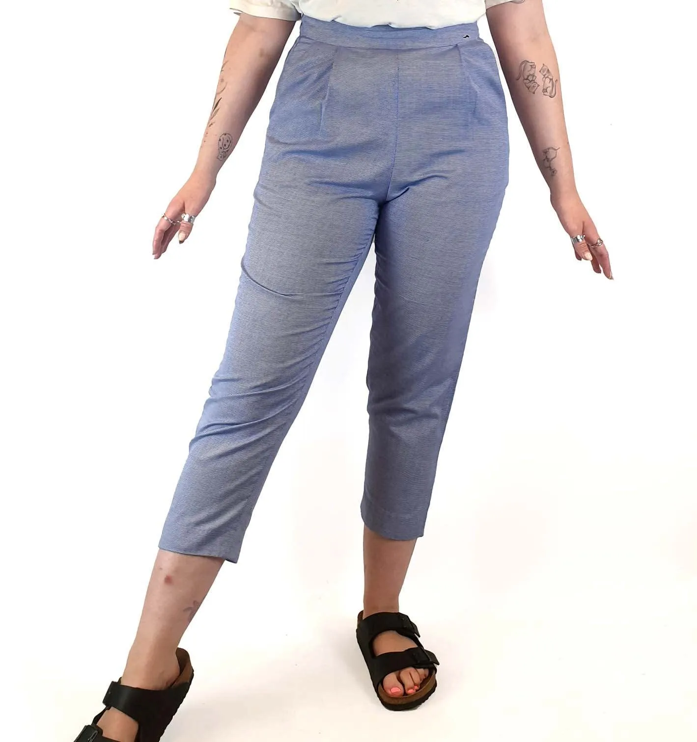 Alpha 60 blue and white thin striped pants size M