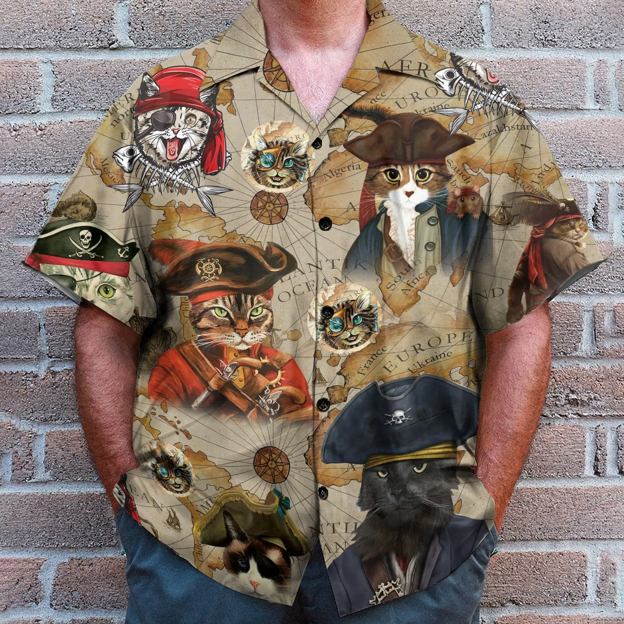 Amazing Pirate Cat Funny Button's Up Shirts - Hawaiian Shirt