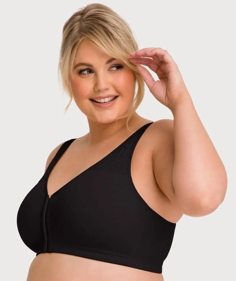 Ava & Audrey Hannah Cotton Wire-Free Front Opening Bra - Black