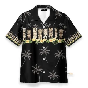 Awesome Black Tiki Men's Button's Up Shirts - Hawaiian Shirt