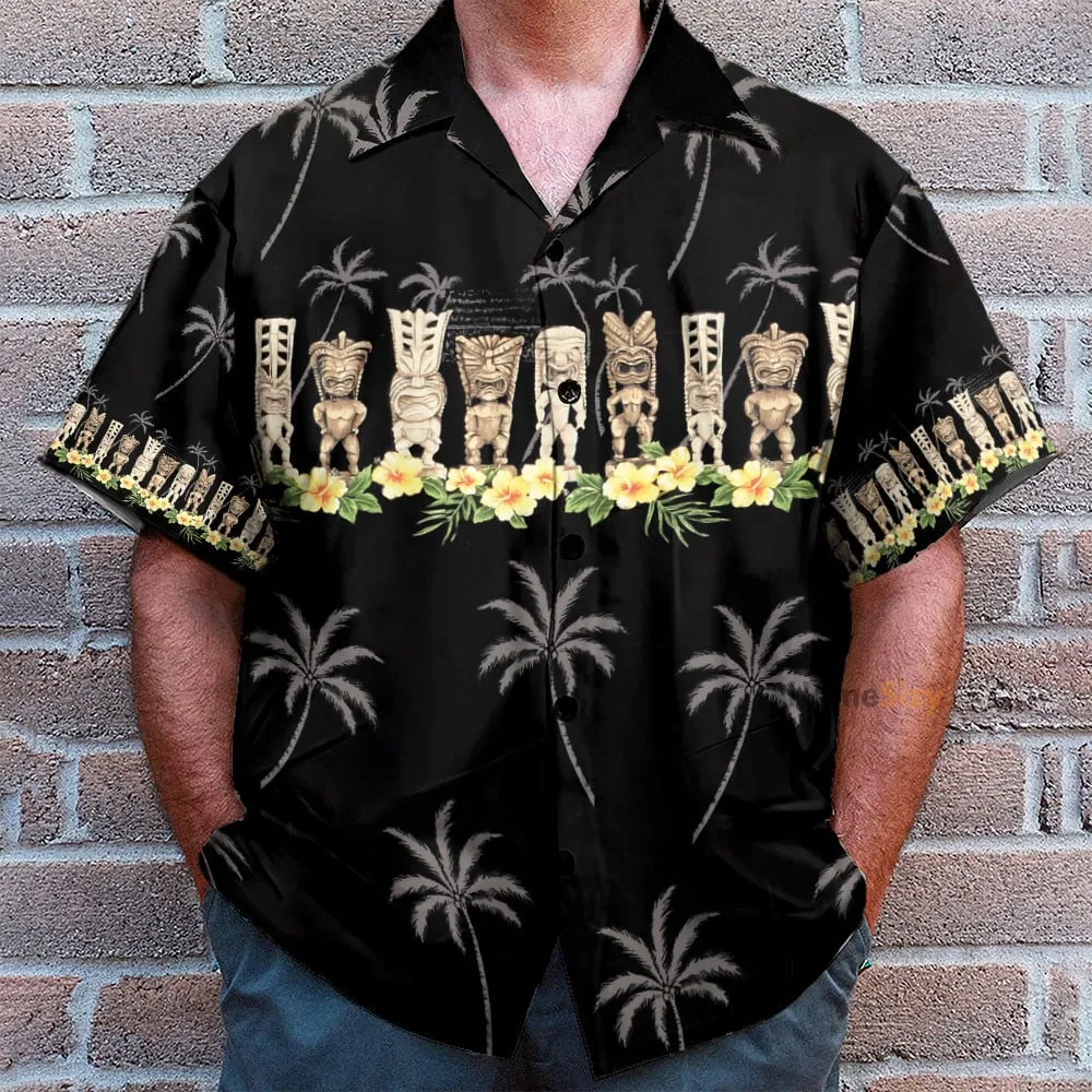 Awesome Black Tiki Men's Button's Up Shirts - Hawaiian Shirt