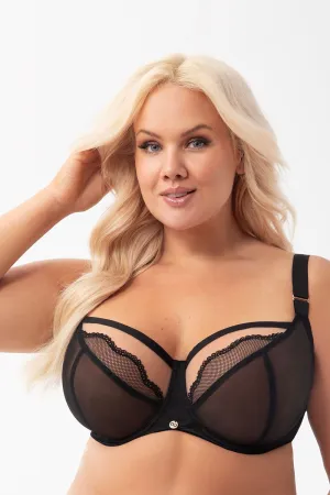Beige and Black Soft Bra – Two-Tone Lace Lingerie with Elegant Contrast and Full Cups