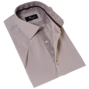 Beige inside different Paisley  Short Sleeve Button up Shirts -