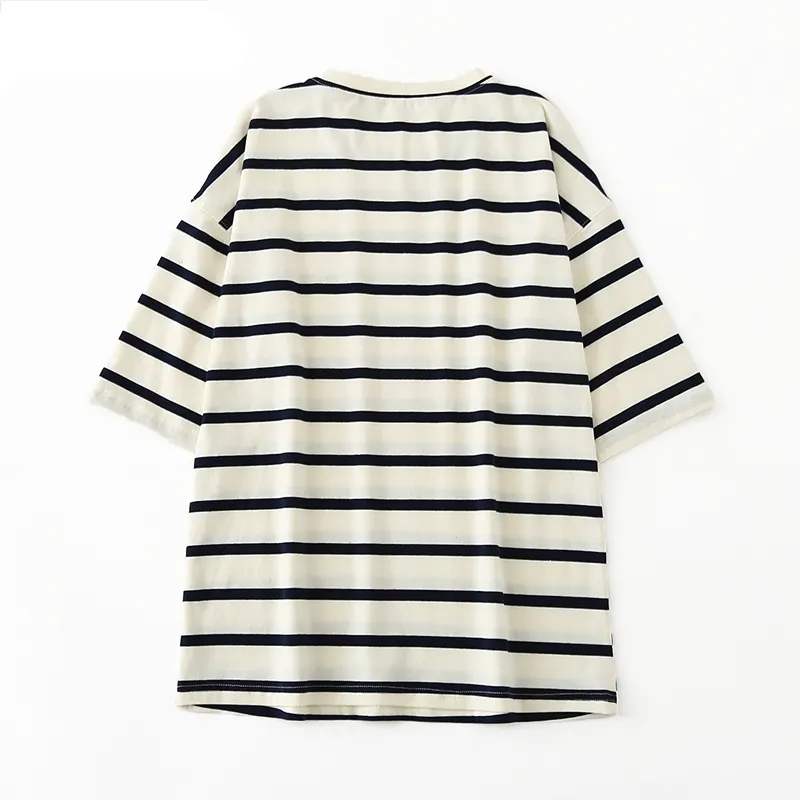 BerryBetty - Women Striped Cotton T Shirt Short Sleeve O Neck Tees Ladies Casual Tee Shirt Street Wear Top 6L42