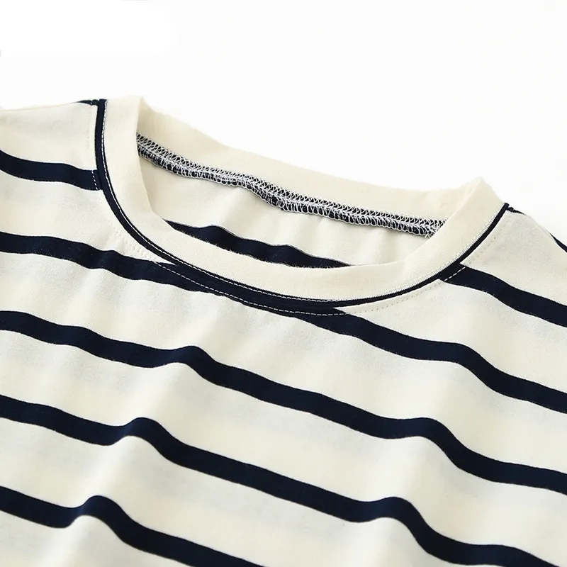 BerryBetty - Women Striped Cotton T Shirt Short Sleeve O Neck Tees Ladies Casual Tee Shirt Street Wear Top 6L42