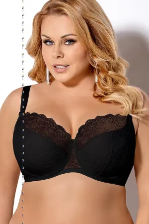 Black Semi-Soft Bra – Lightly Padded Underwire Lingerie with Mesh Side Panels