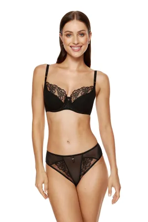 Black Semi-Soft Bra – Underwired Lace Lingerie with Sheer Side Panels
