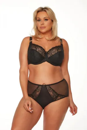 Black Soft Cup Bra – Full Coverage Lingerie with Wide Band and Floral Lace Cups