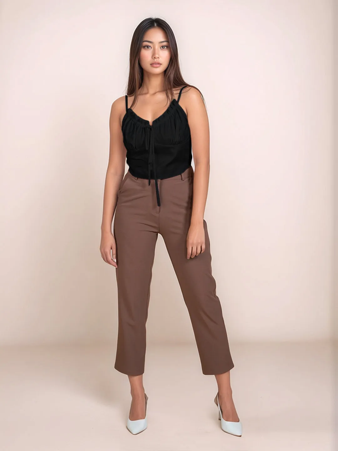 Black Solid Sleeveless Crop Top