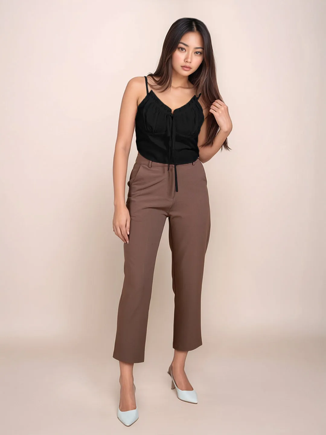 Black Solid Sleeveless Crop Top