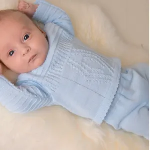 Blue Knitted 2 Piece set with Scalloped Neckline