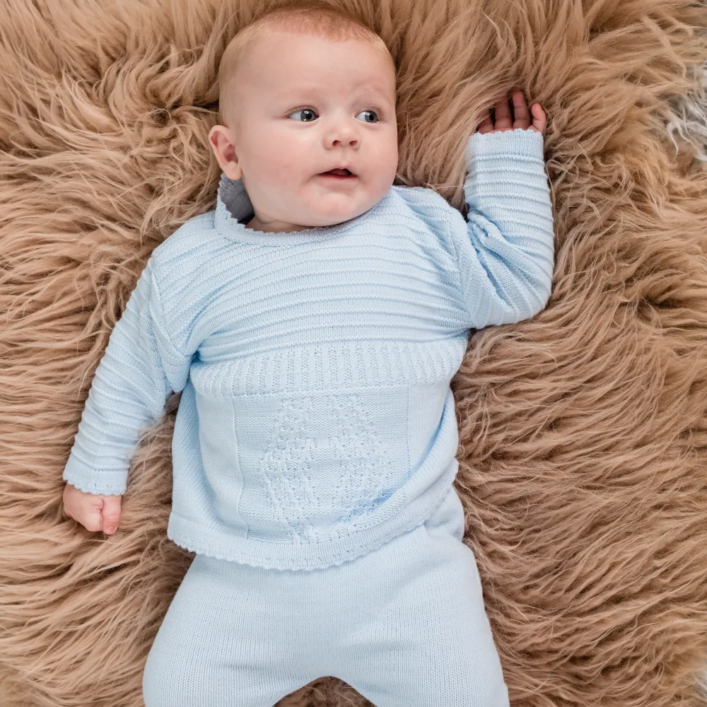 Blue Knitted 2 Piece set with Scalloped Neckline
