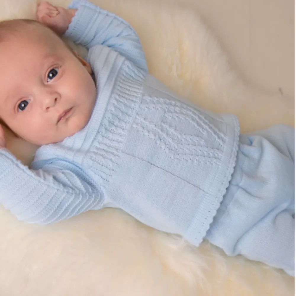 Blue Knitted 2 Piece set with Scalloped Neckline
