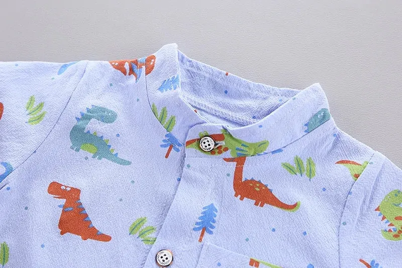 Cartoon Dinosaur Print Toddler Boy Set: Shirt   Pants