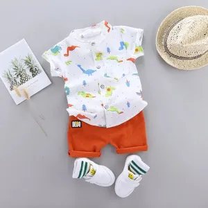 Cartoon Dinosaur Print Toddler Boy Set: Shirt   Pants