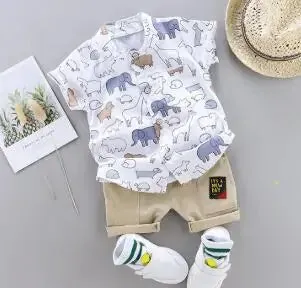 Cartoon Dinosaur Print Toddler Boy Set: Shirt   Pants