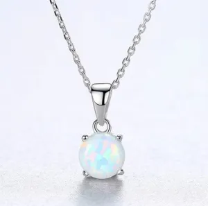 Children's, Teens' and Mothers' Necklaces:  Sterling Silver 8mm Opal Necklace with Gift Box