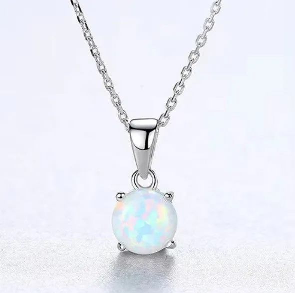 Children's, Teens' and Mothers' Necklaces:  Sterling Silver 8mm Opal Necklace with Gift Box