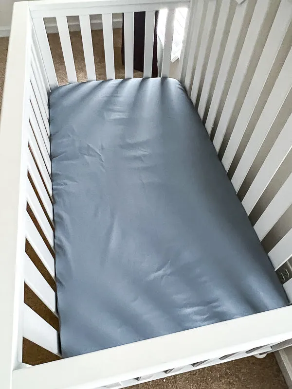 Coal Gray and Denim Blue Baby Crib Bedding Set Starter