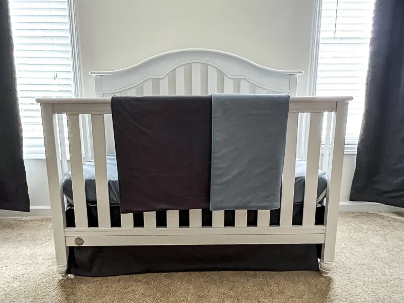 Coal Gray and Denim Blue Baby Crib Bedding Set Starter